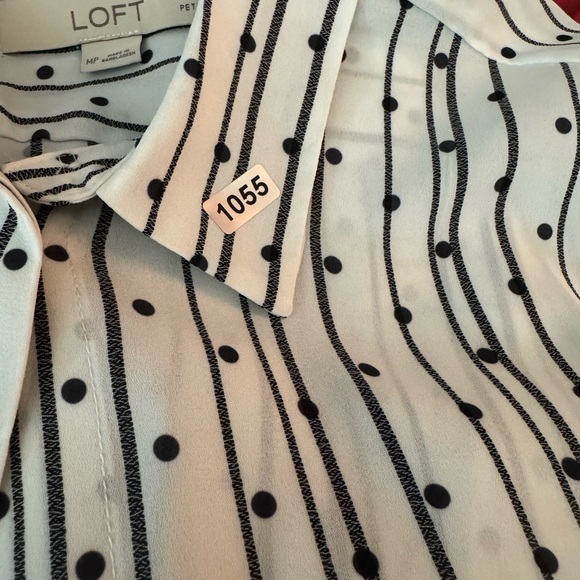 LOFT Black and White Striped Button Down Shirt - Picture 5 of 7